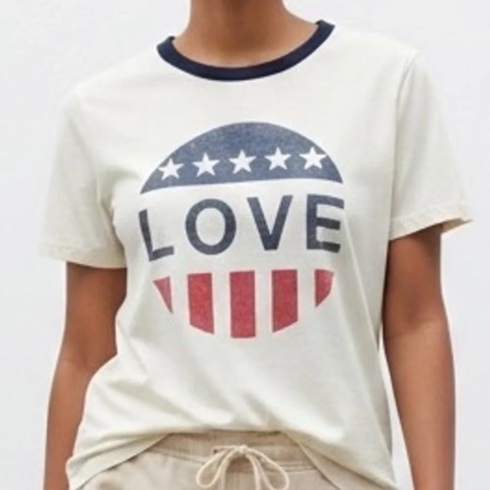 Sol Angeles Womens Love Ringer T-Shirt Patriotic Stars Stripes Sm thin retro - Picture 1 of 8